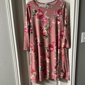 Honey and Lace Pink Sundress with 3/4 Sleeves